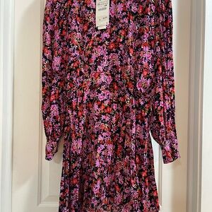 Zara Floral Mini Dress in Black with Pink & Red Blooms
